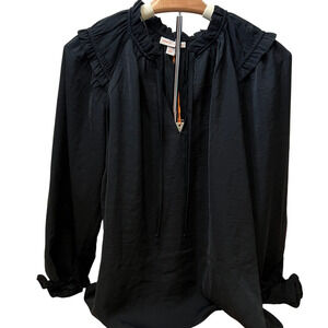 Knox Rose Women's Black Long Sleeve Satin Shirt - Size Medium - NWT